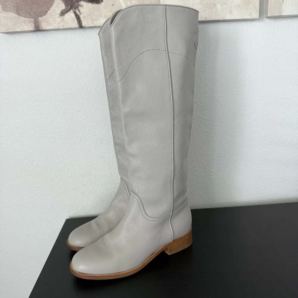 CHANEL Ascot Calfskin Leather Knee High CC Logo Riding Boots